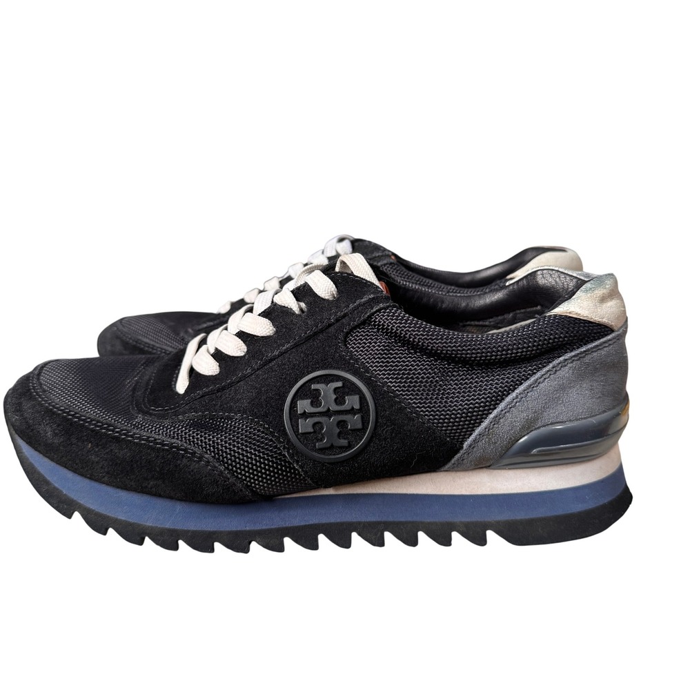 Tory Burch Black Suede Sawtooth Logo Platform Sneakers Womens Size 6M 6098 A19